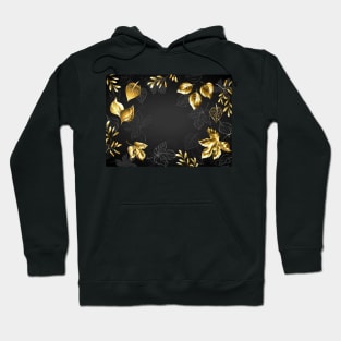 Black Background with Gold Leaves Hoodie